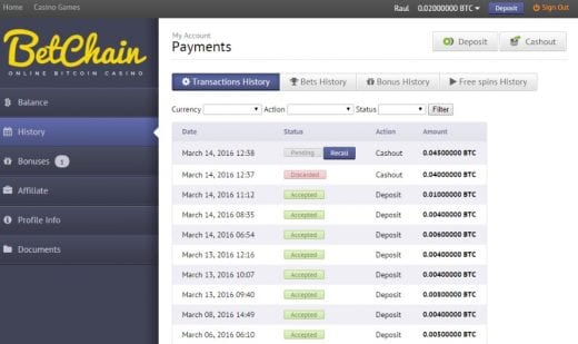 betchain payment history