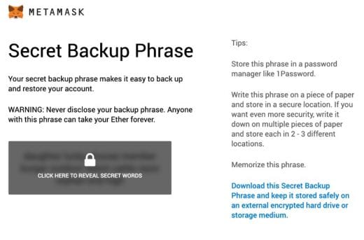 secret backup phrase