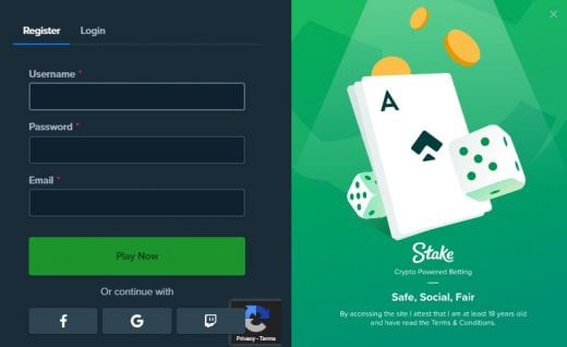 stake.com registration form