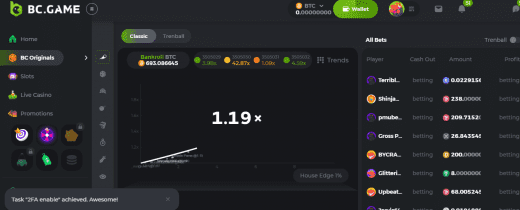 Crash game on the BC Game platform