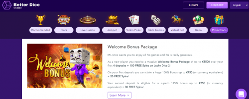 BetterDice Casino Screenshot 1
