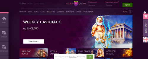 Malina Casino Screenshot 1