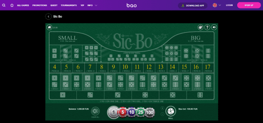 sic bo at Bao casino